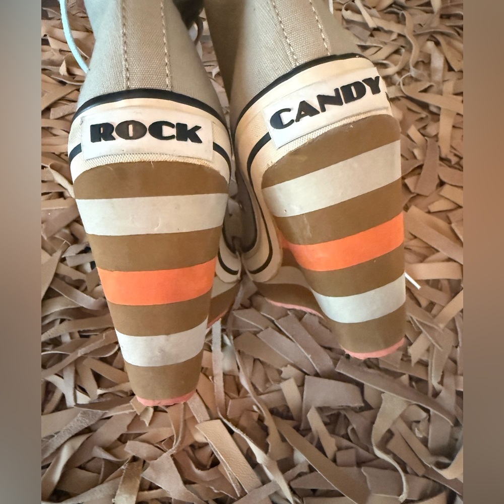 Rock & Candy Beige Wedge Sneakers with Orange Accents - Picture 7 of 10